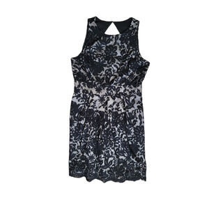 Eliza J Little Black Lace Overlay Cutout Pleated Sheath Cocktail Dress Size 14‎